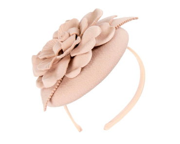 Beige winter pillbox fascinator by Max Alexander