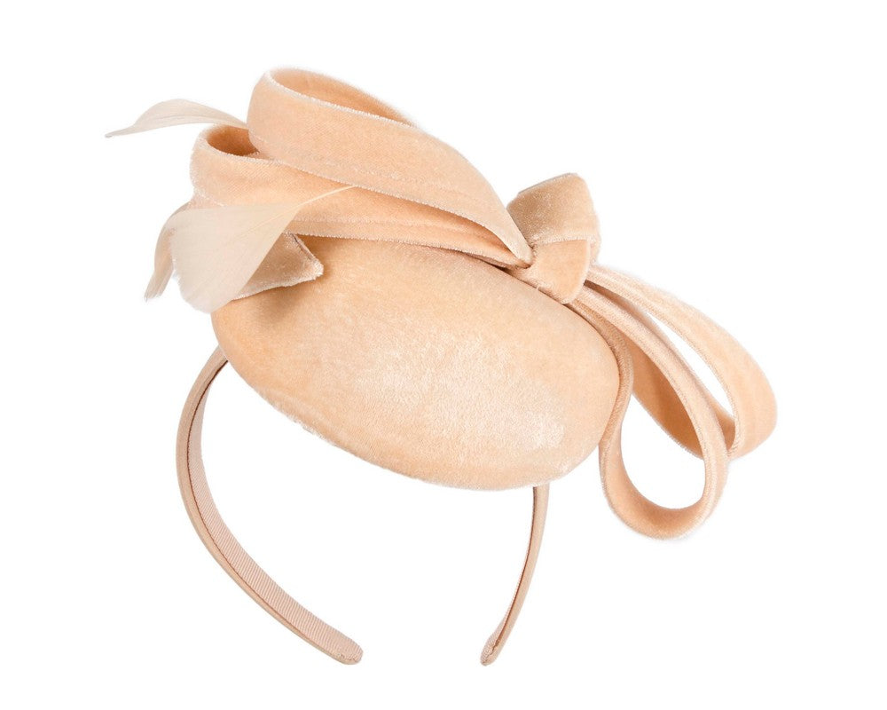 Beige velvet pillbox winter fascinator