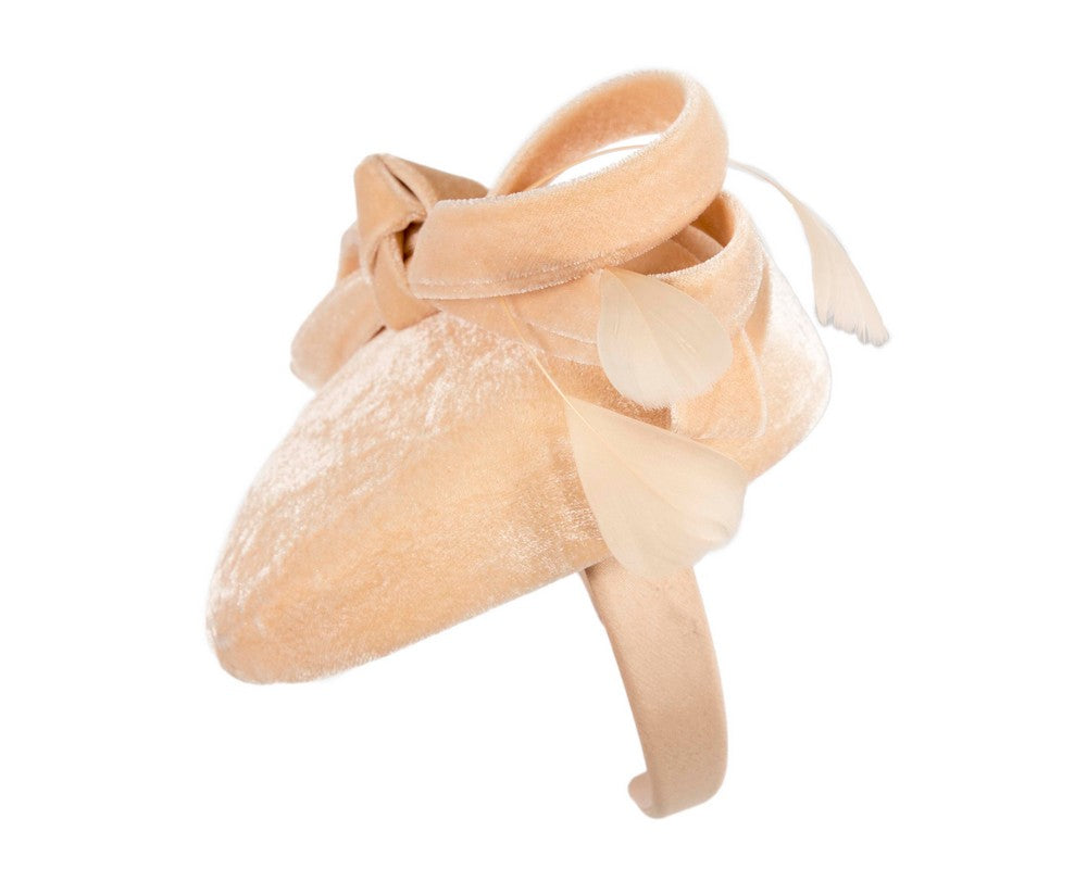 Beige velvet pillbox winter fascinator