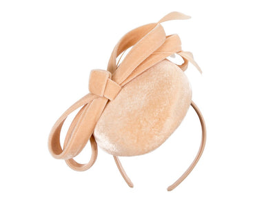 Beige velvet pillbox winter fascinator