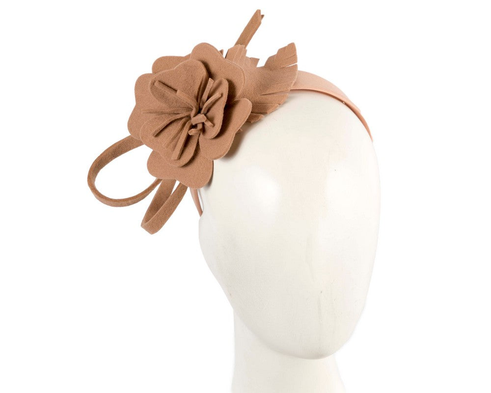 Beige felt flower winter fascinator by Max Alexander