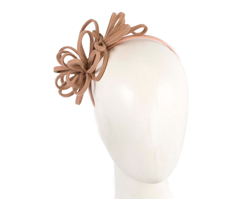 Beige felt winter fascinator by Max Alexander