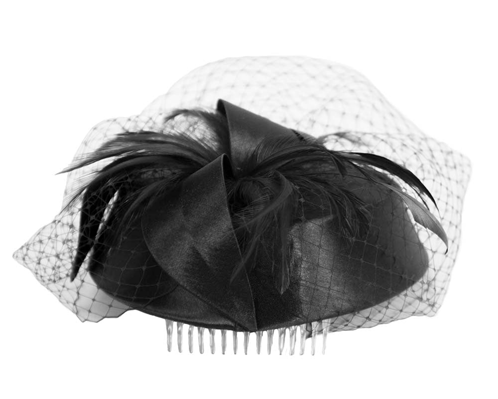 Black custom made cocktail pillbox hat K4811