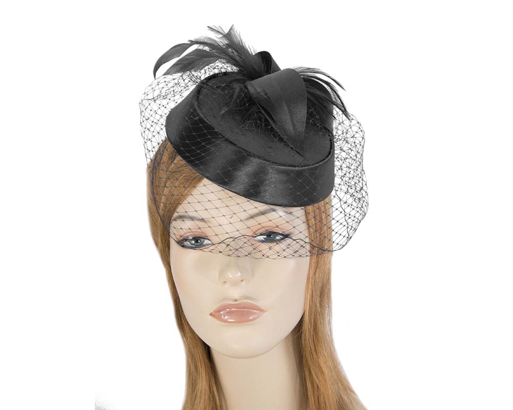 Black custom made cocktail pillbox hat K4811