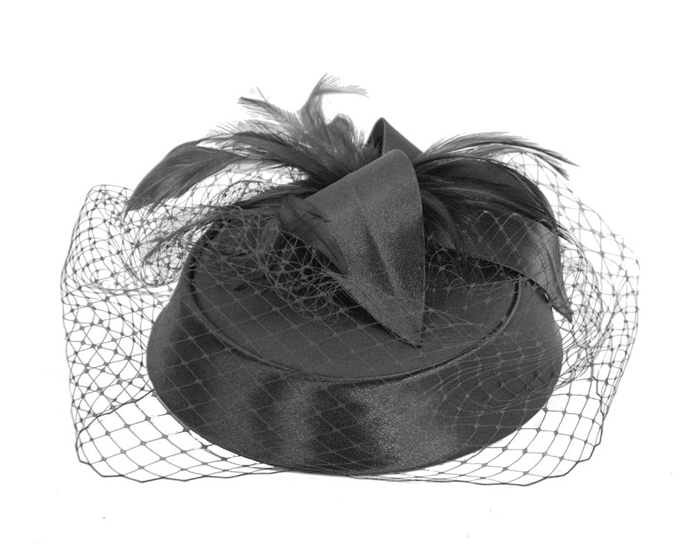 Black custom made cocktail pillbox hat K4811