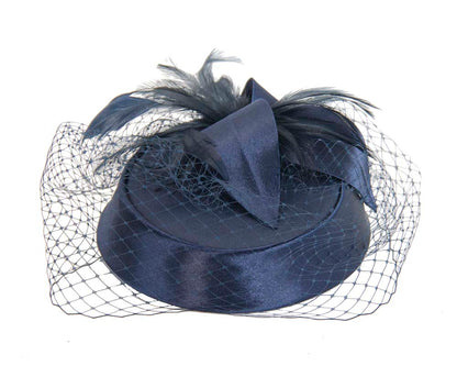 Navy custom made cocktail pillbox hat K4811