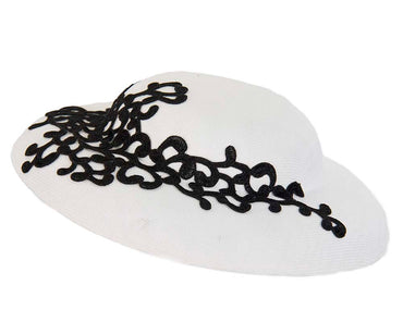 Unusual white & black boater hat by Max Alexander