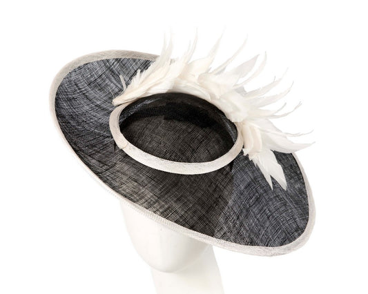 Large black & cream sinamay fascinator hat by Max Alexander