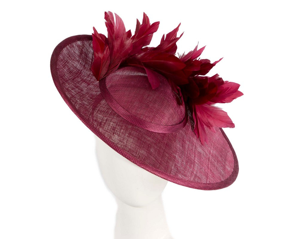 Large burgundy sinamay fascinator hat by Max Alexander