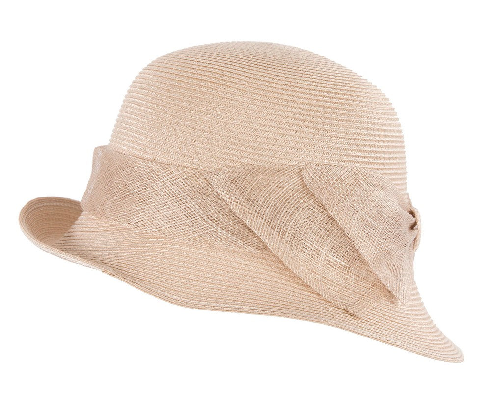 Beige cloche hat with bow by Max Alexander