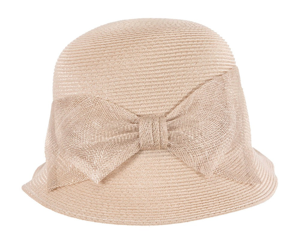 Beige cloche hat with bow by Max Alexander