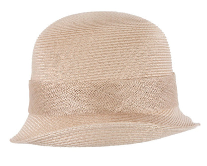 Beige cloche hat with bow by Max Alexander