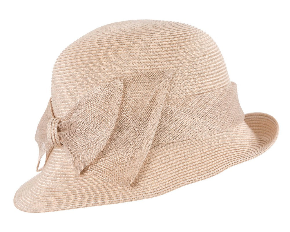 Beige cloche hat with bow by Max Alexander