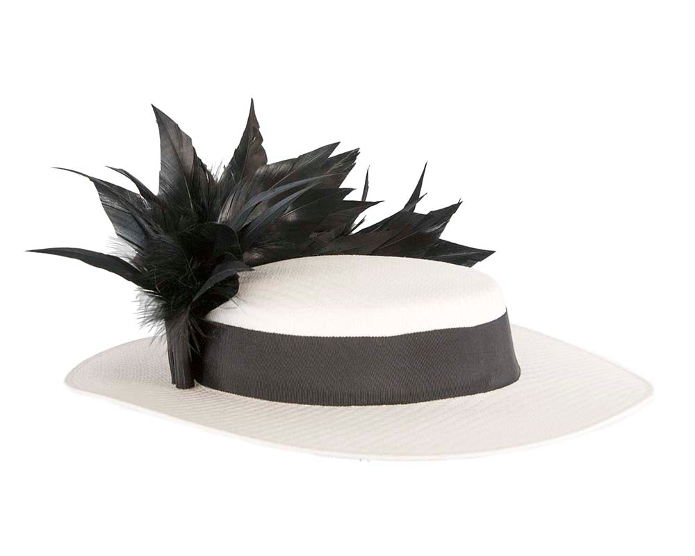 White & black boater hat by Max Alexander MA902