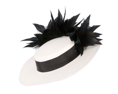 White & black boater hat by Max Alexander MA902