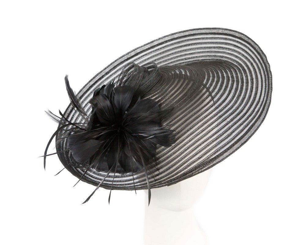 Large black fascinator with feather flower