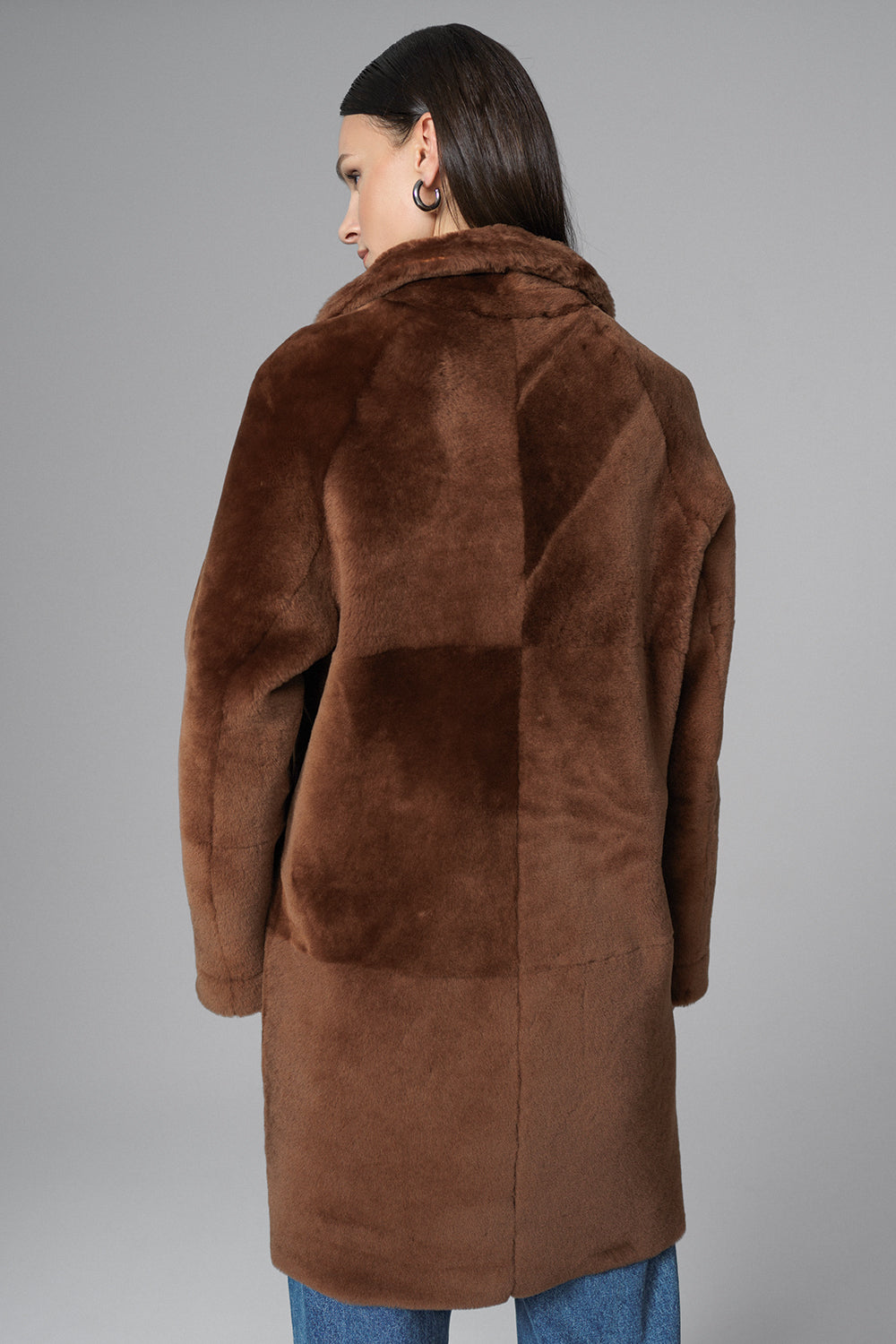 Cognac Reversible Genuine Merino Wool Sheepskin Midi Coat