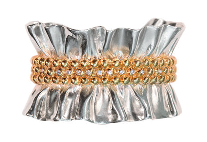 Ruffle Cuff Bracelet: Diamonds in Sterling Silver with 18K Gold Plate Options.