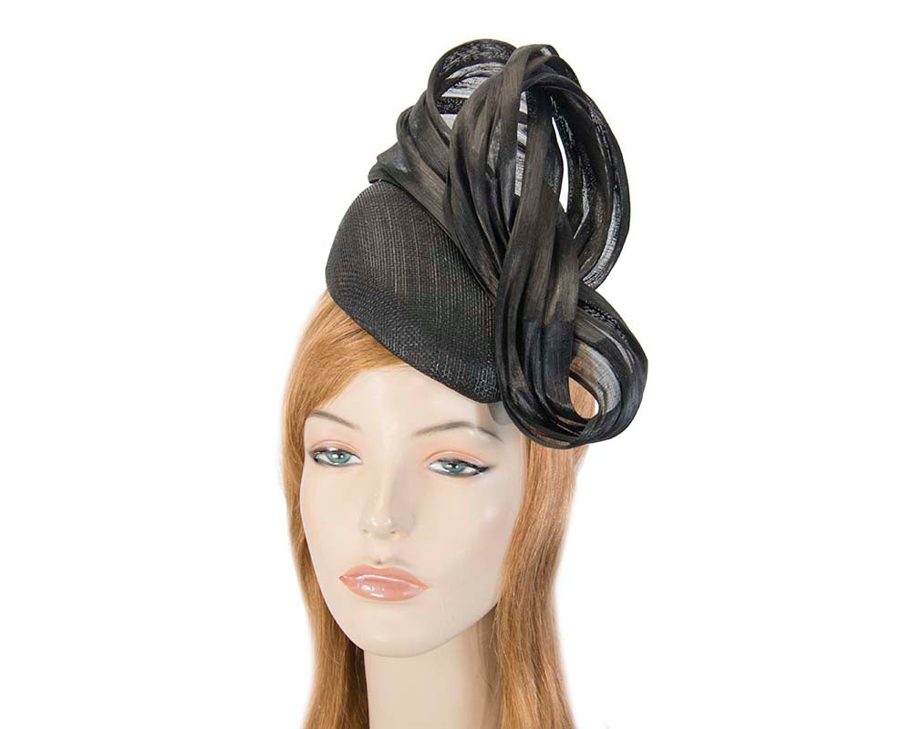 Black pillbox fascinator with silk abaca bow by Fillies Collection