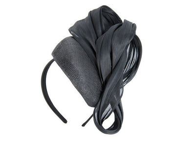 Black pillbox fascinator with silk abaca bow by Fillies Collection