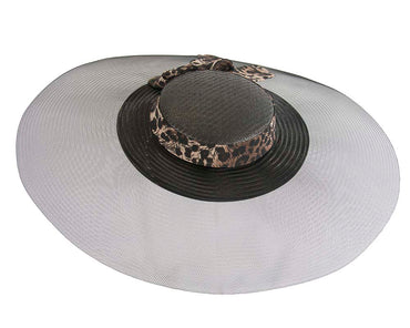 Bespoke black & leopard wide brim boater hat