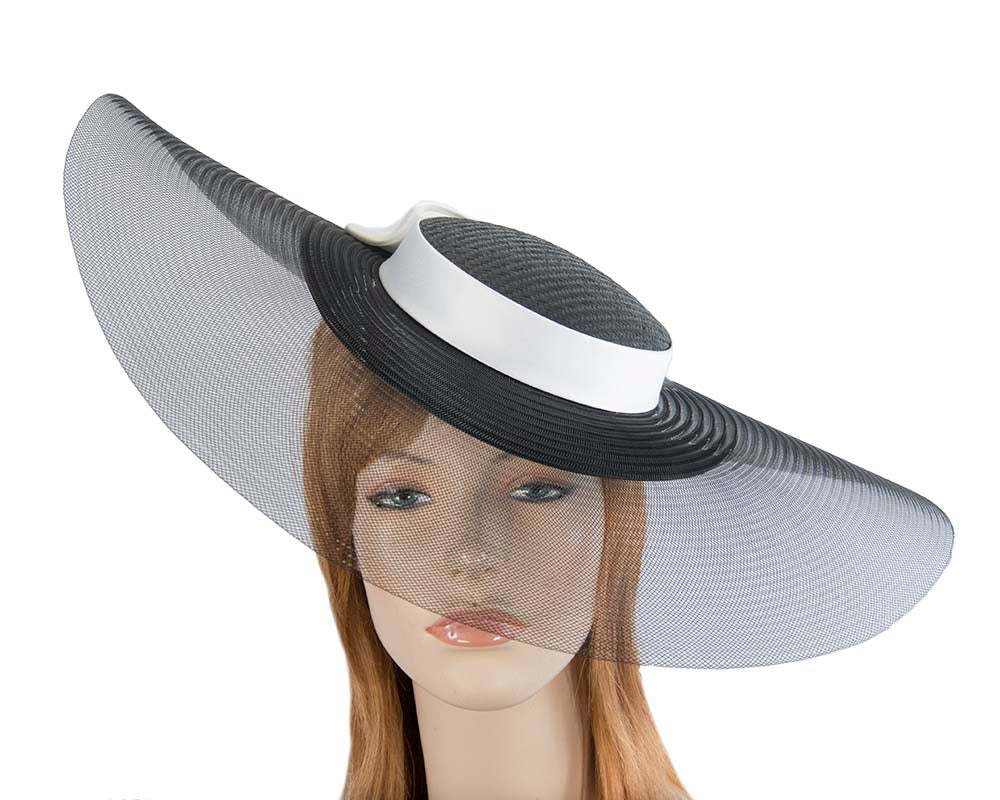 Bespoke black & white wide brim boater hat