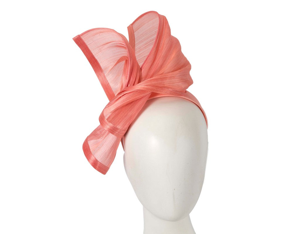 Bespoke coral silk abaca racing fascinator by Fillies Collection