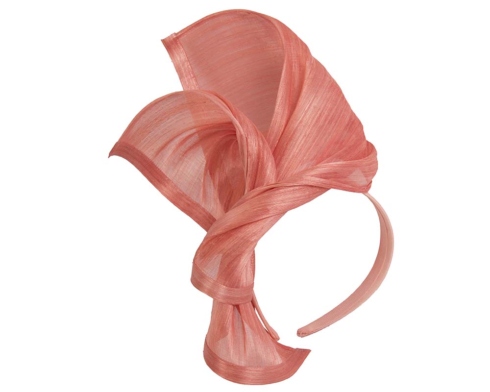 Bespoke coral silk abaca racing fascinator by Fillies Collection