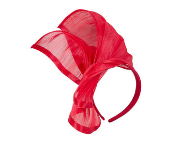 Bespoke red silk abaca racing fascinator by Fillies Collection