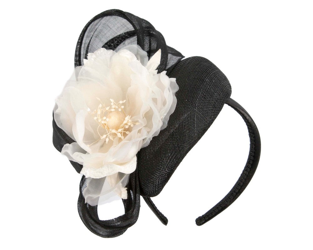 Astonishing black & cream pillbox racing fascinator by Fillies Collection