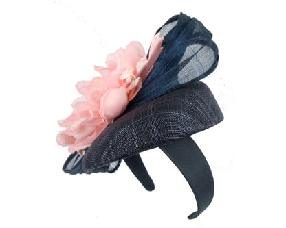 Astonishing navy & pink pillbox racing fascinator by Fillies Collection