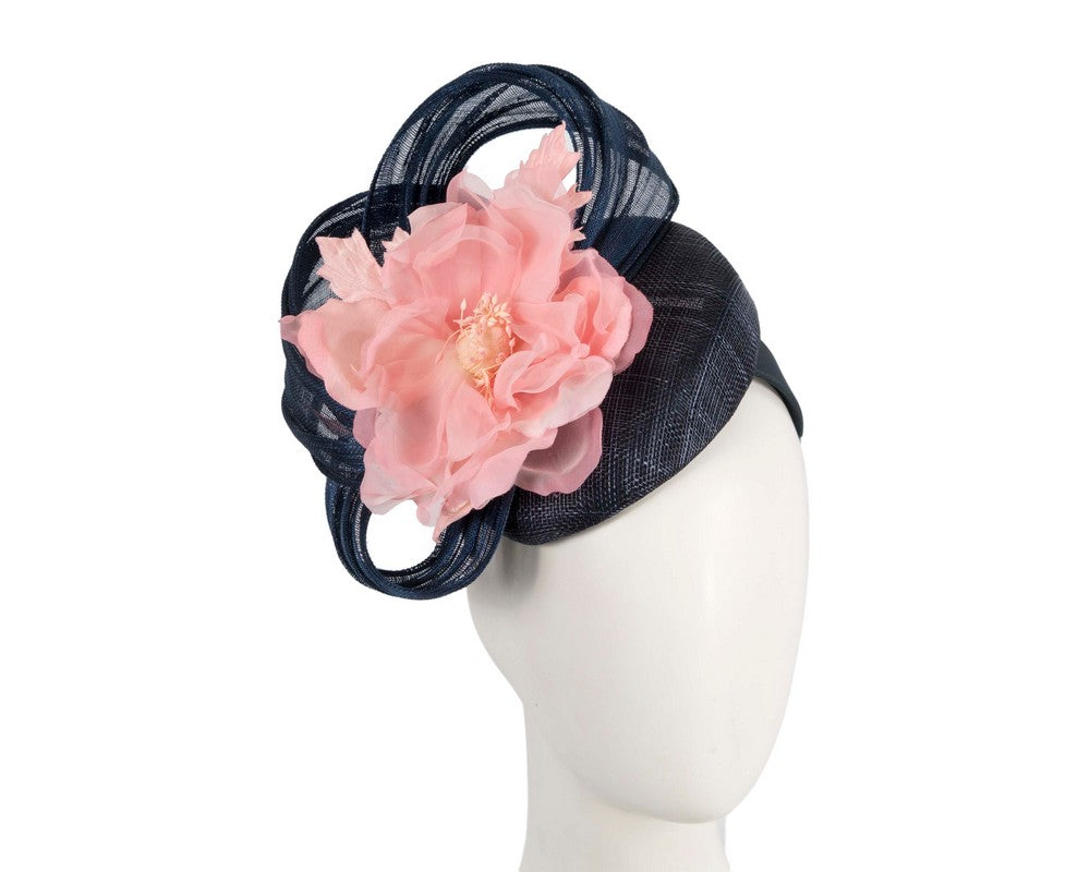 Astonishing navy & pink pillbox racing fascinator by Fillies Collection