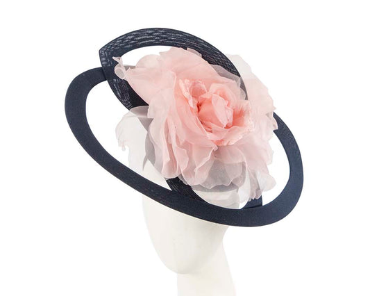 Bespoke large navy and pink racing fascinator by Fillies Collection