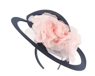 Bespoke large navy and pink racing fascinator by Fillies Collection