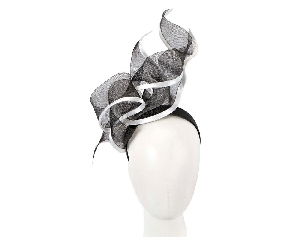 Bespoke black & white racing fascinator by Fillies Collection