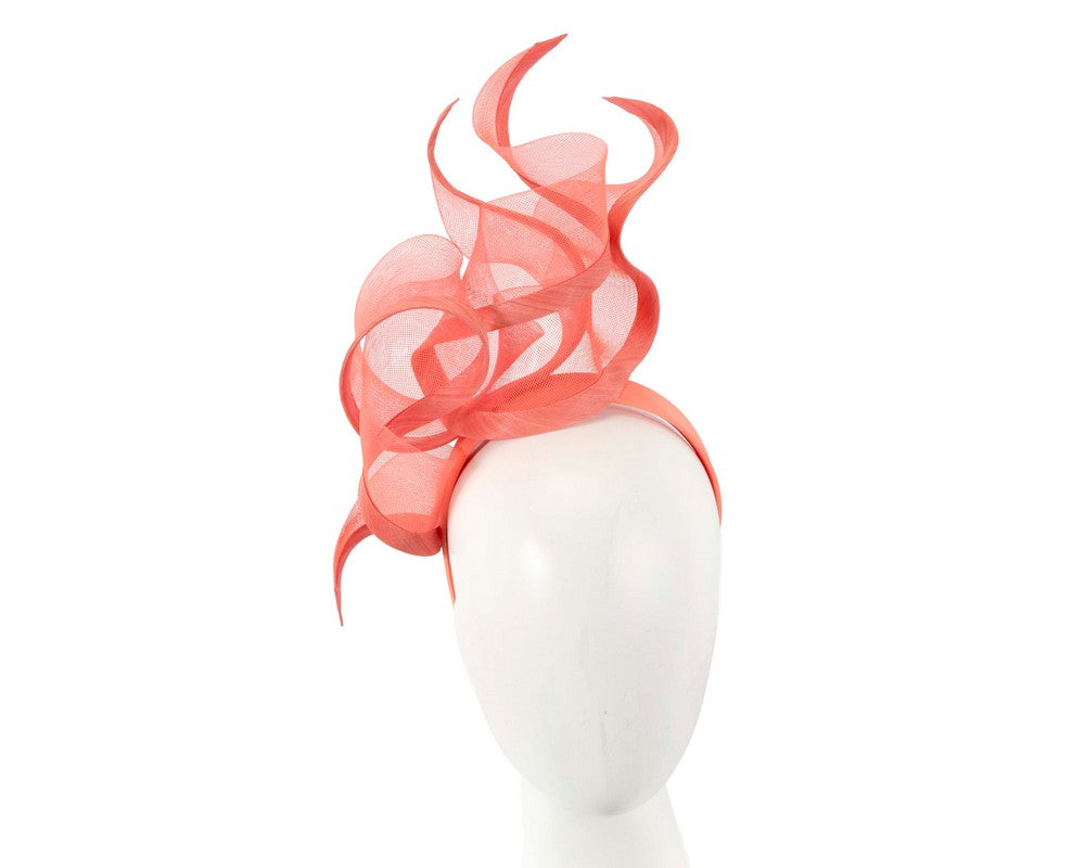 Bespoke coral racing fascinator by Fillies Collection