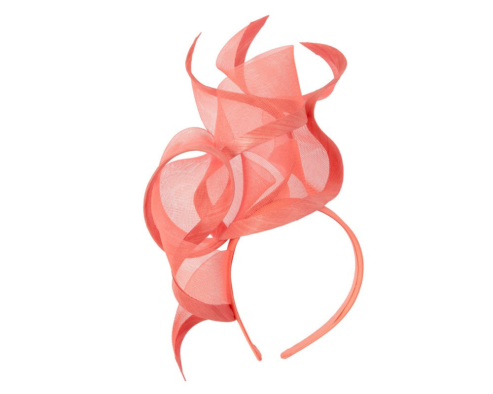 Bespoke coral racing fascinator by Fillies Collection