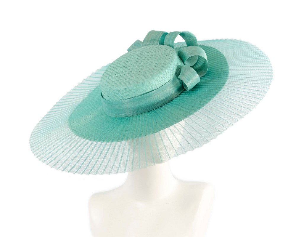 Large aqua boater hat by Fillies Collection