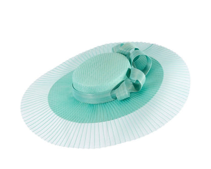 Large aqua boater hat by Fillies Collection