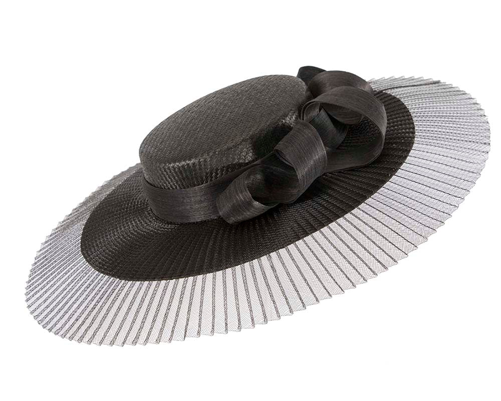 Large black boater hat by Fillies Collection