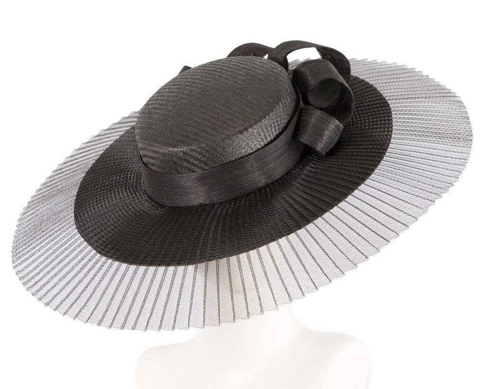 Large black boater hat by Fillies Collection