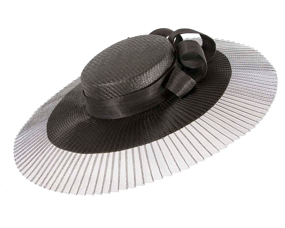 Large black boater hat by Fillies Collection