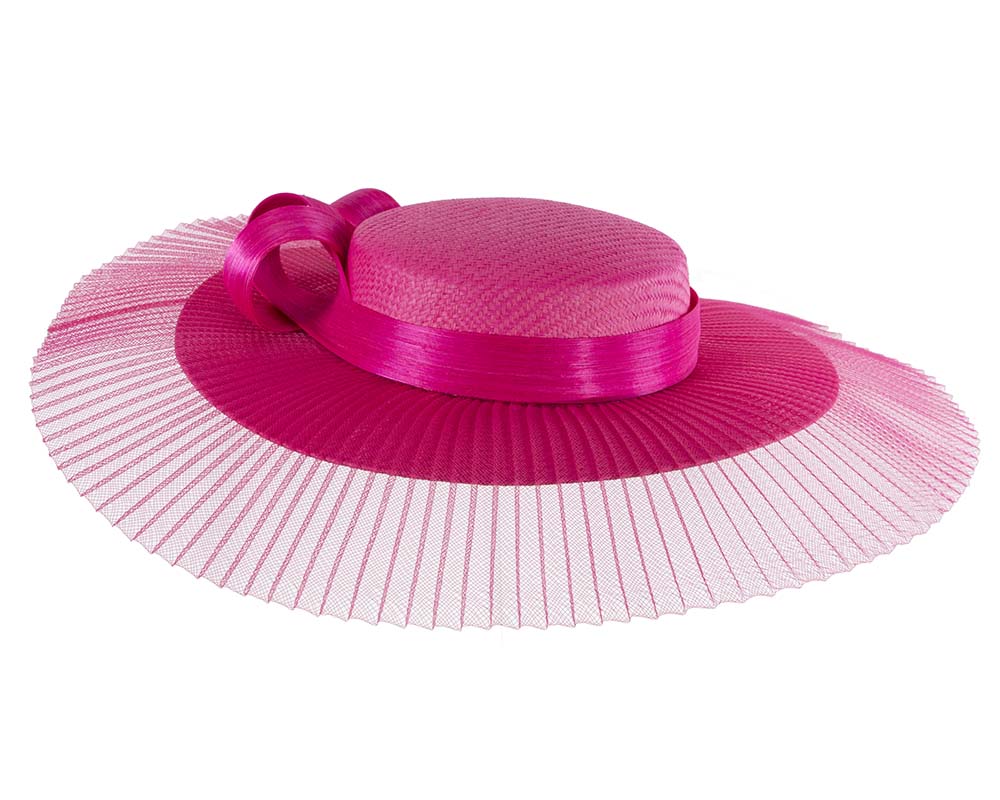 Large fuchsia boater hat by Fillies Collection