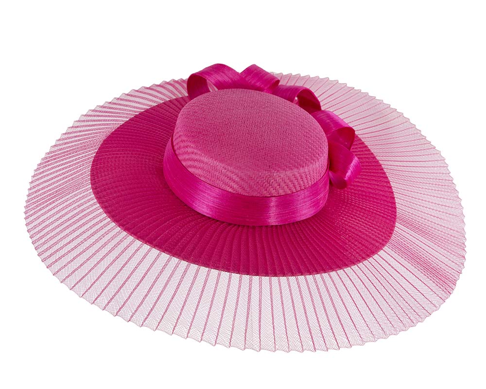 Large fuchsia boater hat by Fillies Collection