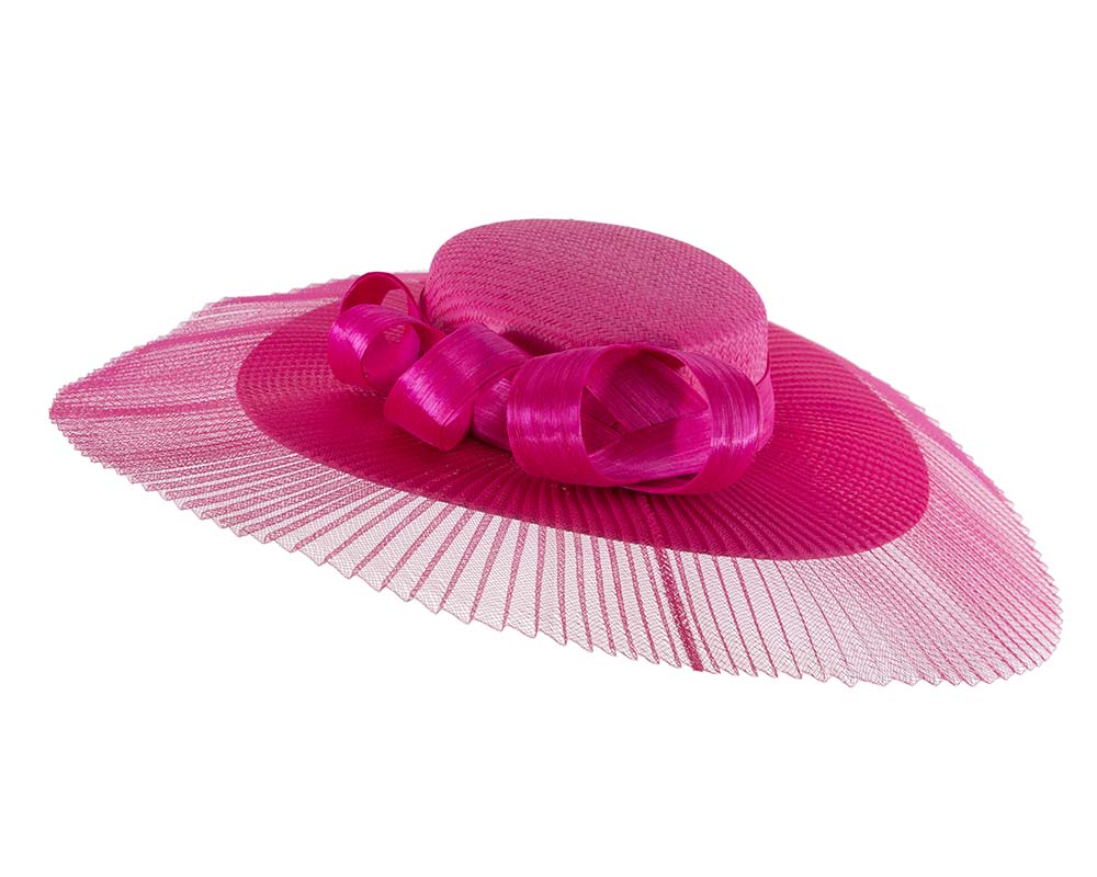 Large fuchsia boater hat by Fillies Collection