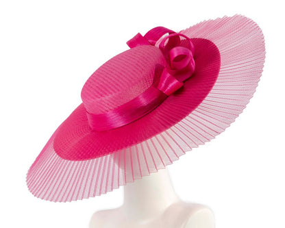 Large fuchsia boater hat by Fillies Collection