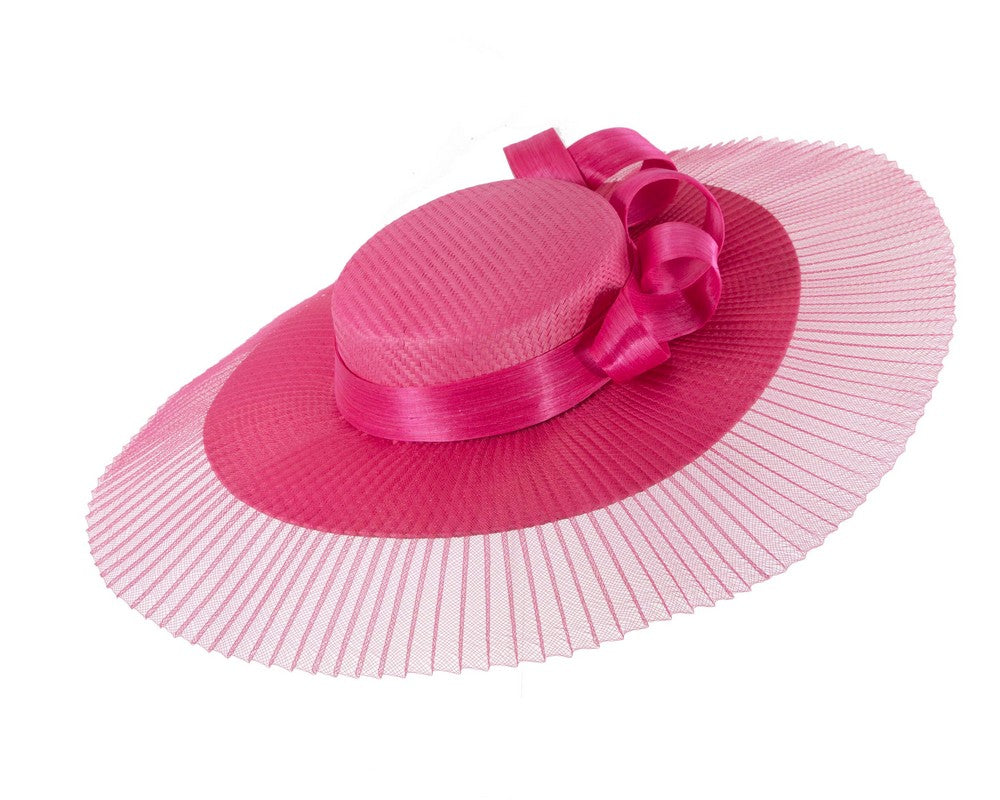 Large fuchsia boater hat by Fillies Collection