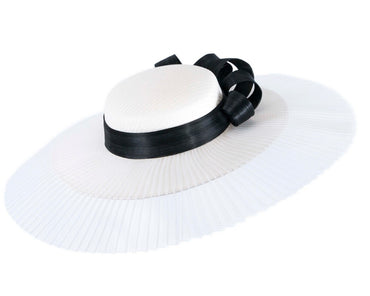 Large white & black boater hat by Fillies Collection