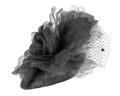 Black flower pillbox fascinator by Fillies Collection