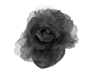 Black flower pillbox fascinator by Fillies Collection